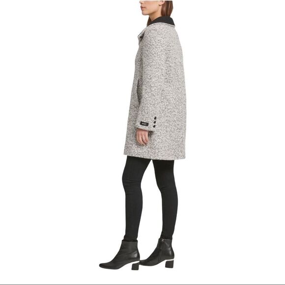 Dkny Single Breasted Bouclé Wool Coat Size M - Picture 3 of 13